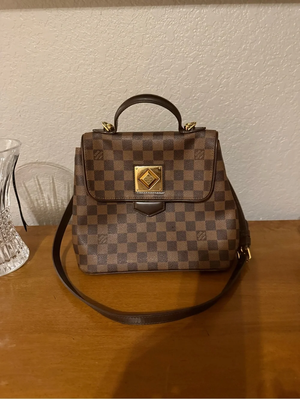 Louis Vuitton Brown Damier Canvas Satchel with Gold Hardware